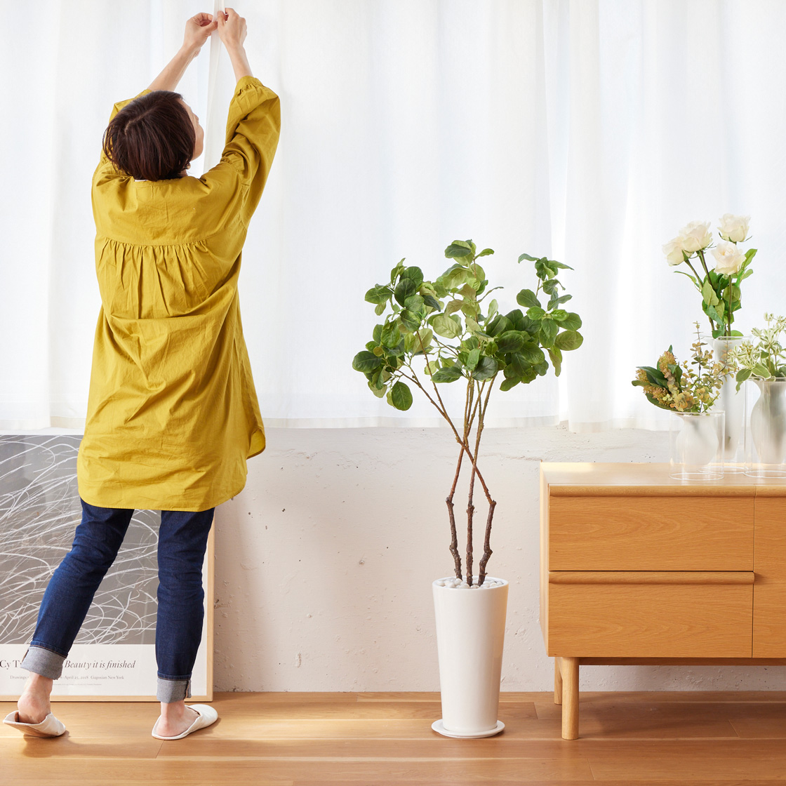 マグノリア スリムプランター H120cm 観葉植物 フェイクグリーン 【当日出荷】