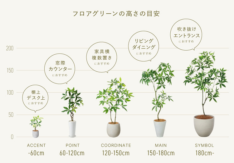 フェイクグリーンのサイズ比較表です。