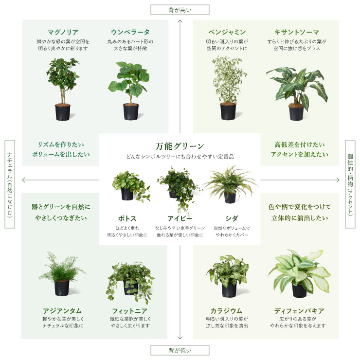 下草を特徴によってまとめたチャート
